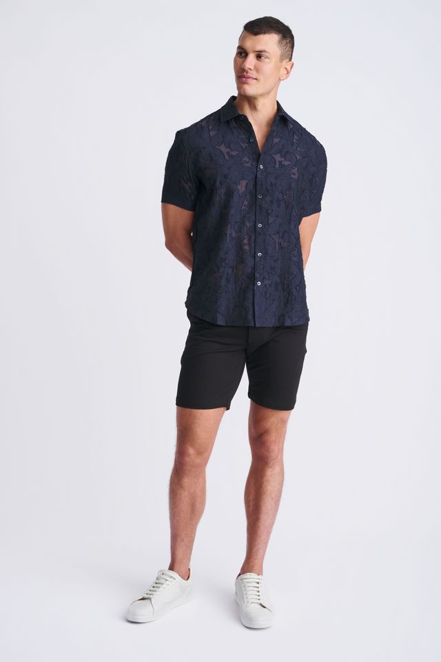 POSTMARC Lightweight Jaquard S/S Shirt - Navy