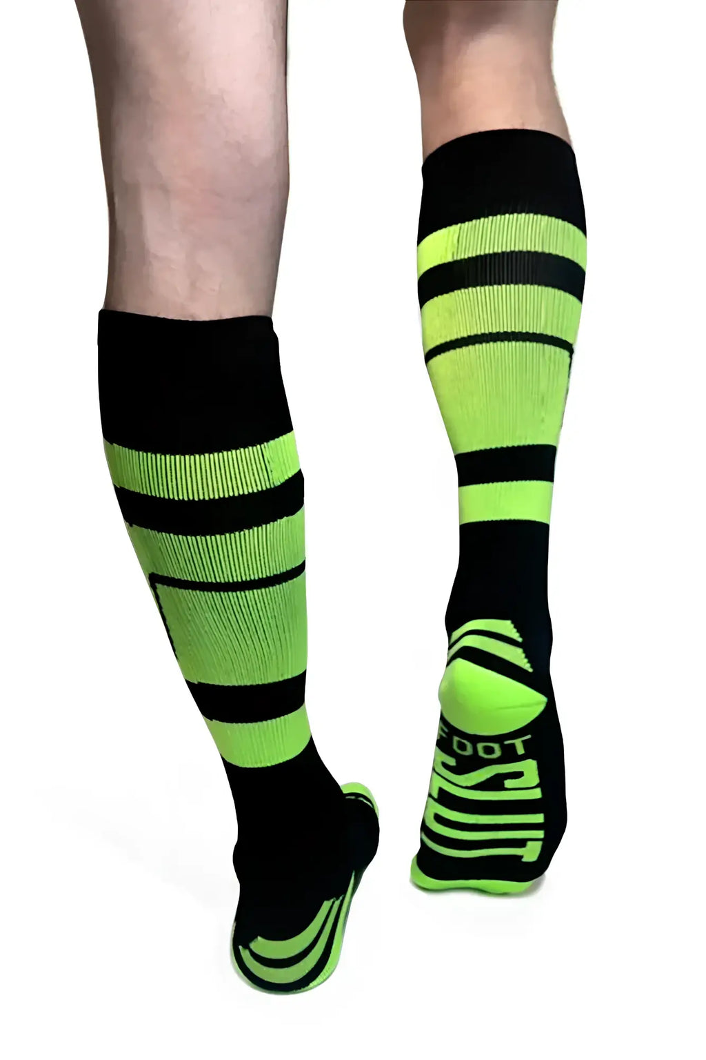 Pocket socks neon green and black striped knee-high athletic socks with bold sporty design for performance wear