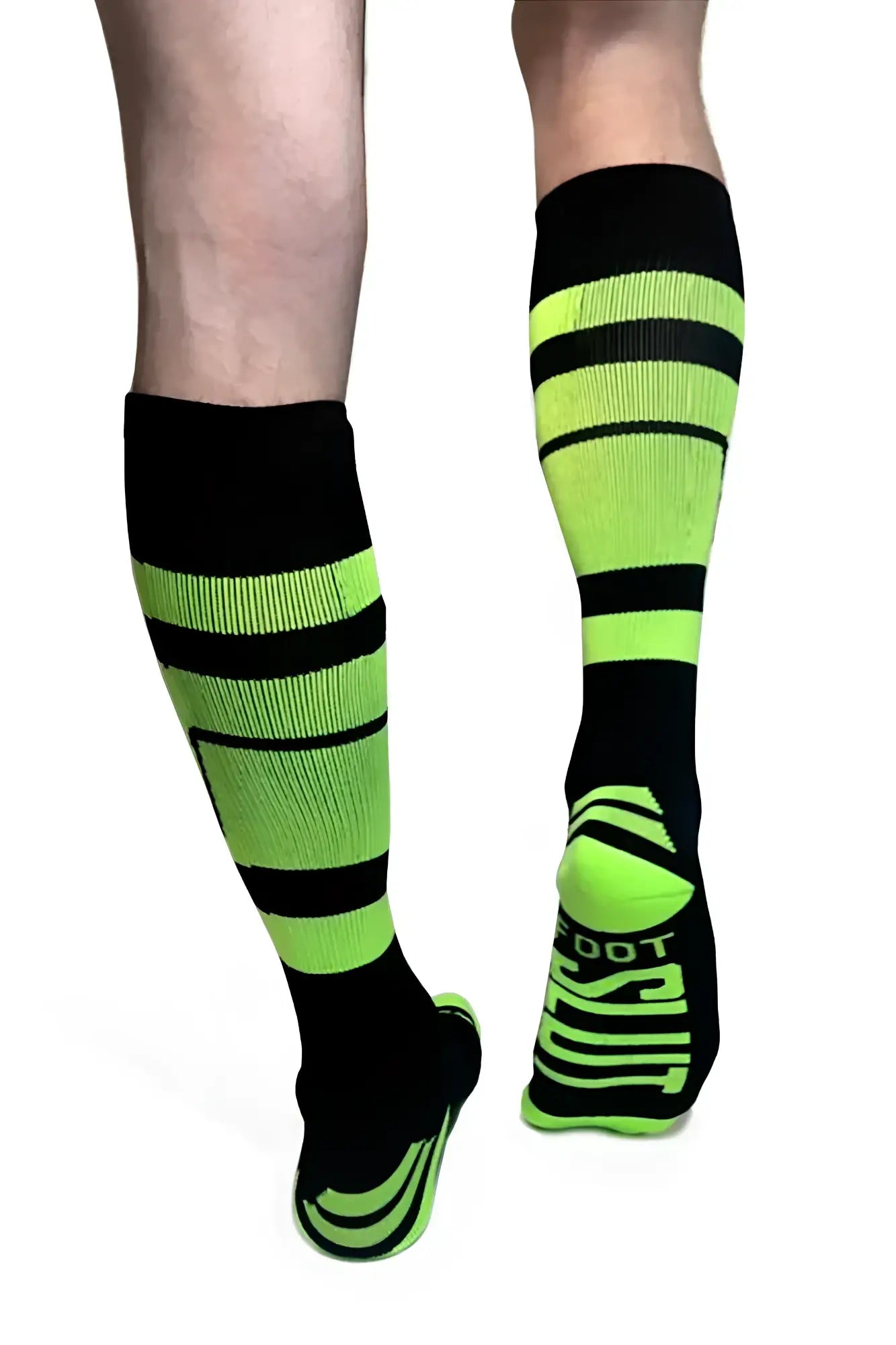 Pocket socks neon green and black striped knee-high athletic socks with bold sporty design for performance wear