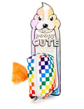 Poopy cute doggy waste bag holder with rainbow checkered design wrist strap and leash attachment for easy use