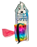 Rainbow holographic poopy cute doggy waste bag holder with black zipper and wrist strap for easy carrying
