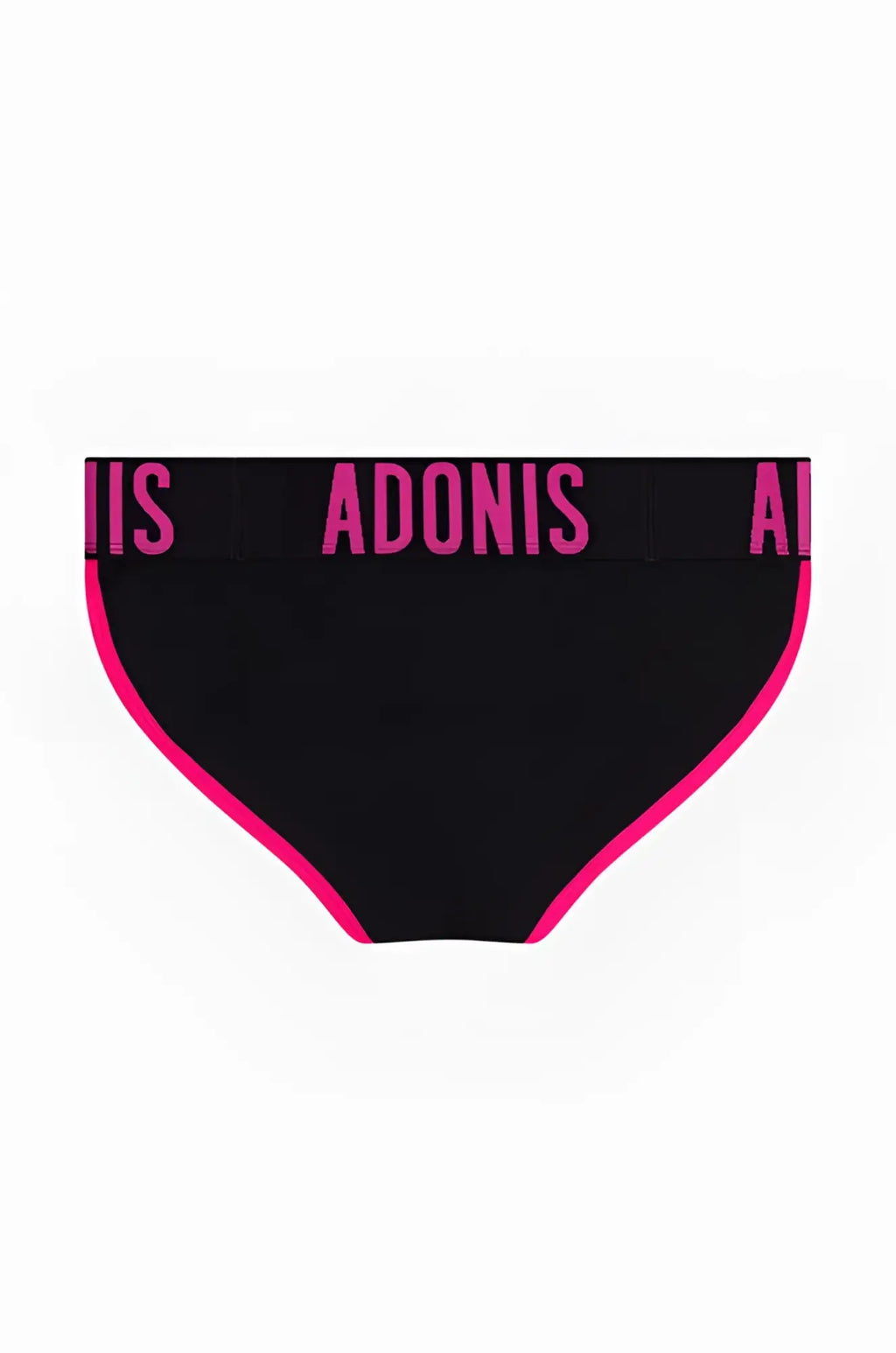 Black Pop black and pink jock-briefs featuring bold pink adonis logo and matching pink trim on briefs