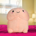 Pop Peckers Chibi Happy Peckers plush pillow: a soft, peach-colored, phallic-shaped toy with a cute, smiling face.