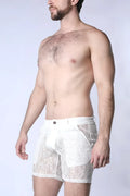 White lace shorts positano lace short with sheer floral pattern and solid white waistband for stylish summer wear