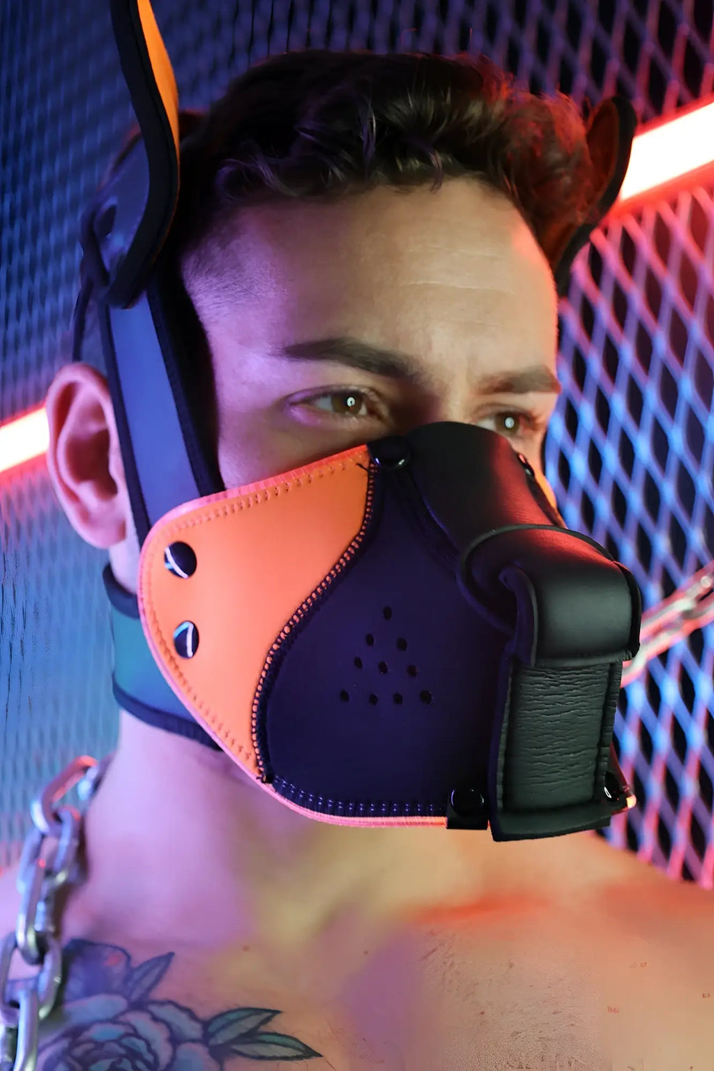 Poundtown Pup Mask 2.0 neon orange bold orange and black leather muzzle with sleek modern design