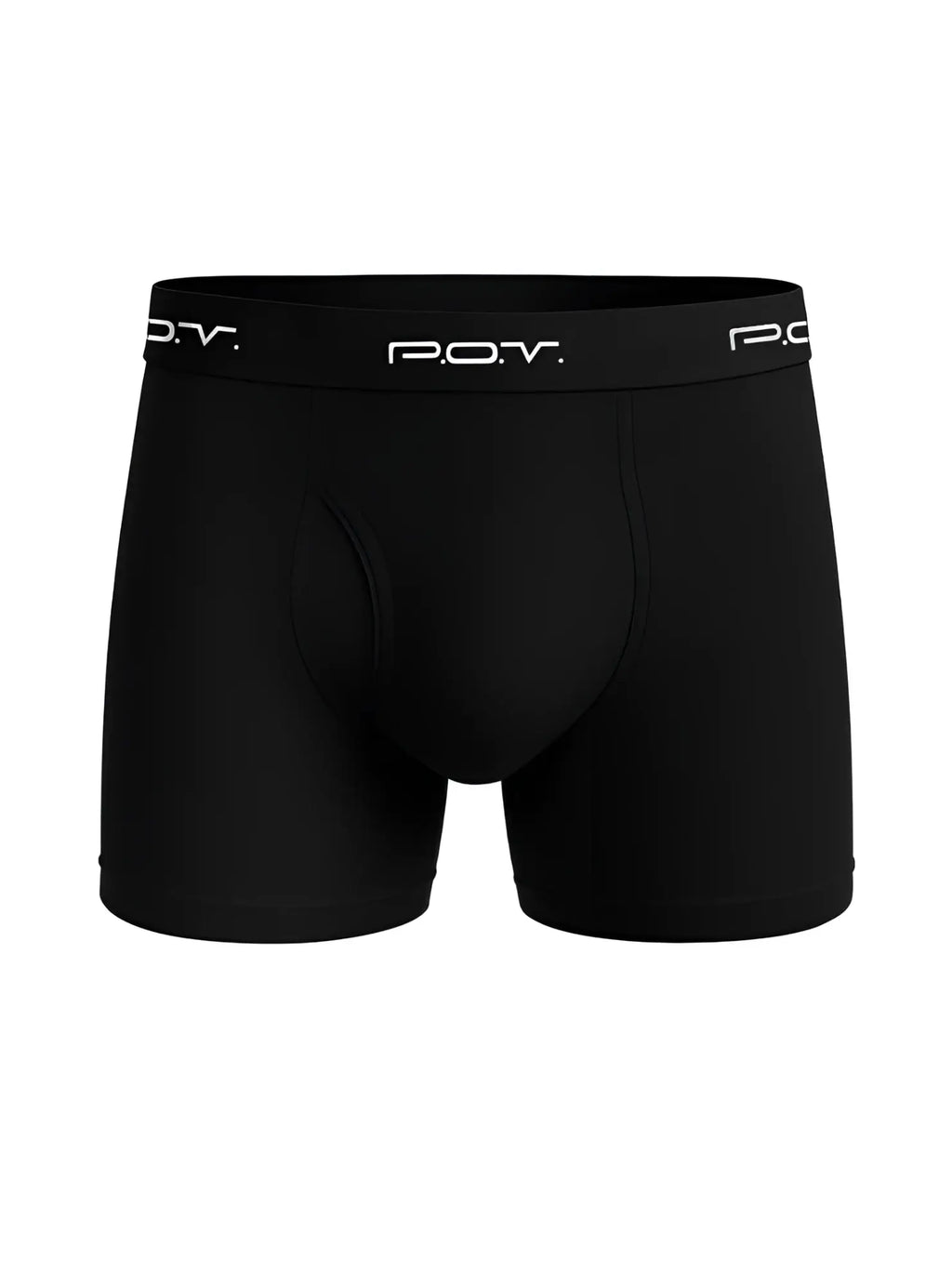 Black pov flyfront cotton boxer showing front design made from soft breathable cotton for everyday comfort
