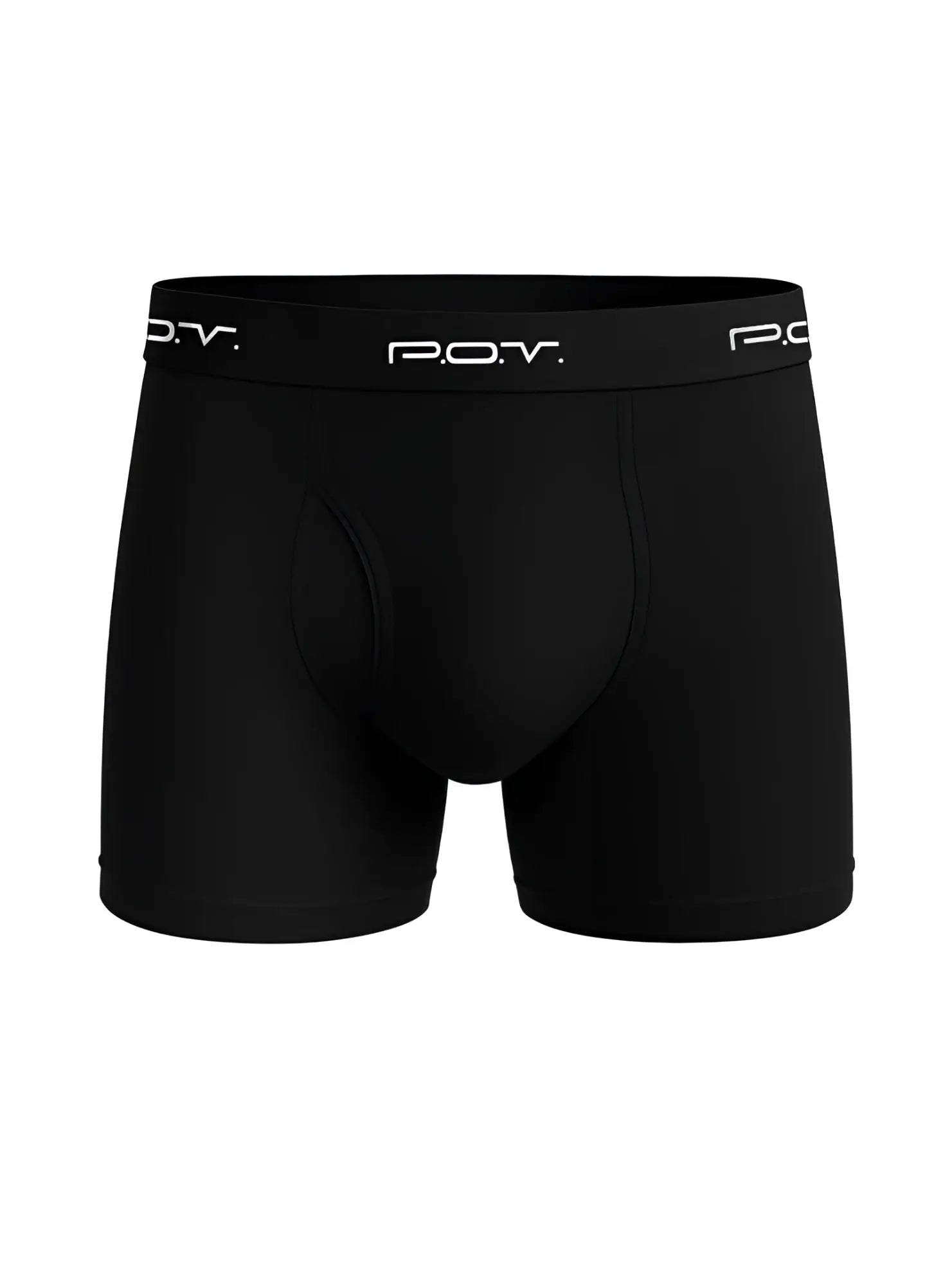 Black pov flyfront cotton boxer showing front design made from soft breathable cotton for everyday comfort