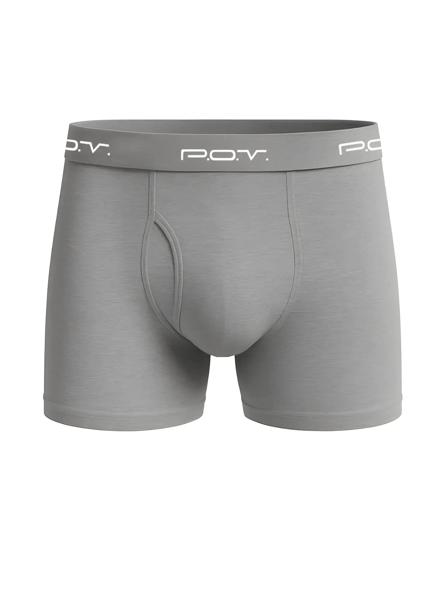 Gray pov flyfront cotton boxer showing front view with flyfront design for comfortable fit and everyday wear