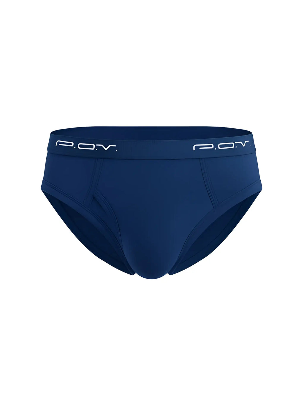 Navy blue pov flyfront cotton brief showing the back side with soft breathable fabric and comfortable fit
