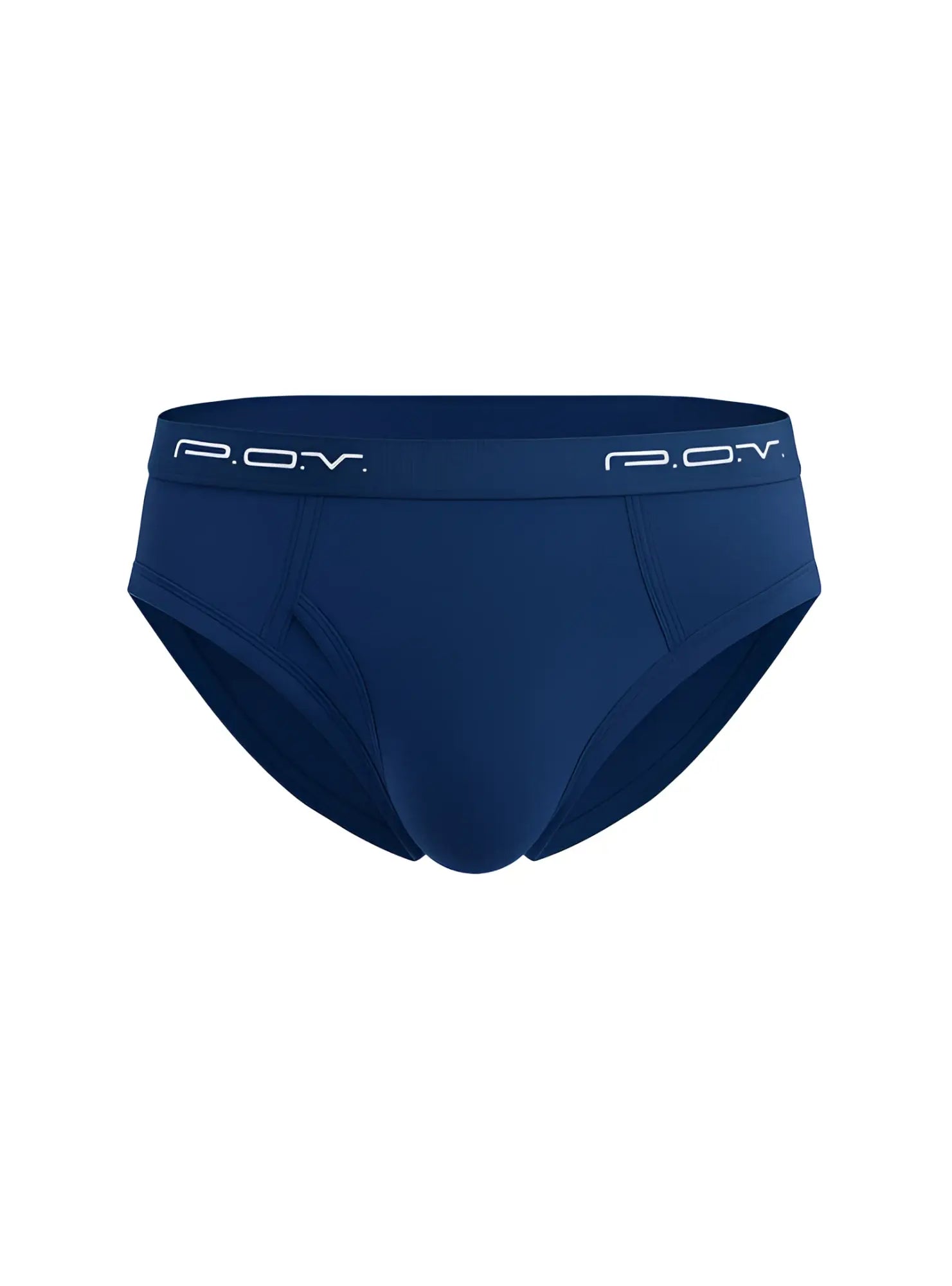Navy blue pov flyfront cotton brief showing the back side with soft breathable fabric and comfortable fit