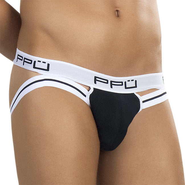 PPU Cut Out Stripe Jock Strap Unterwäsche Weiß/Schwarz 0965 Größe M