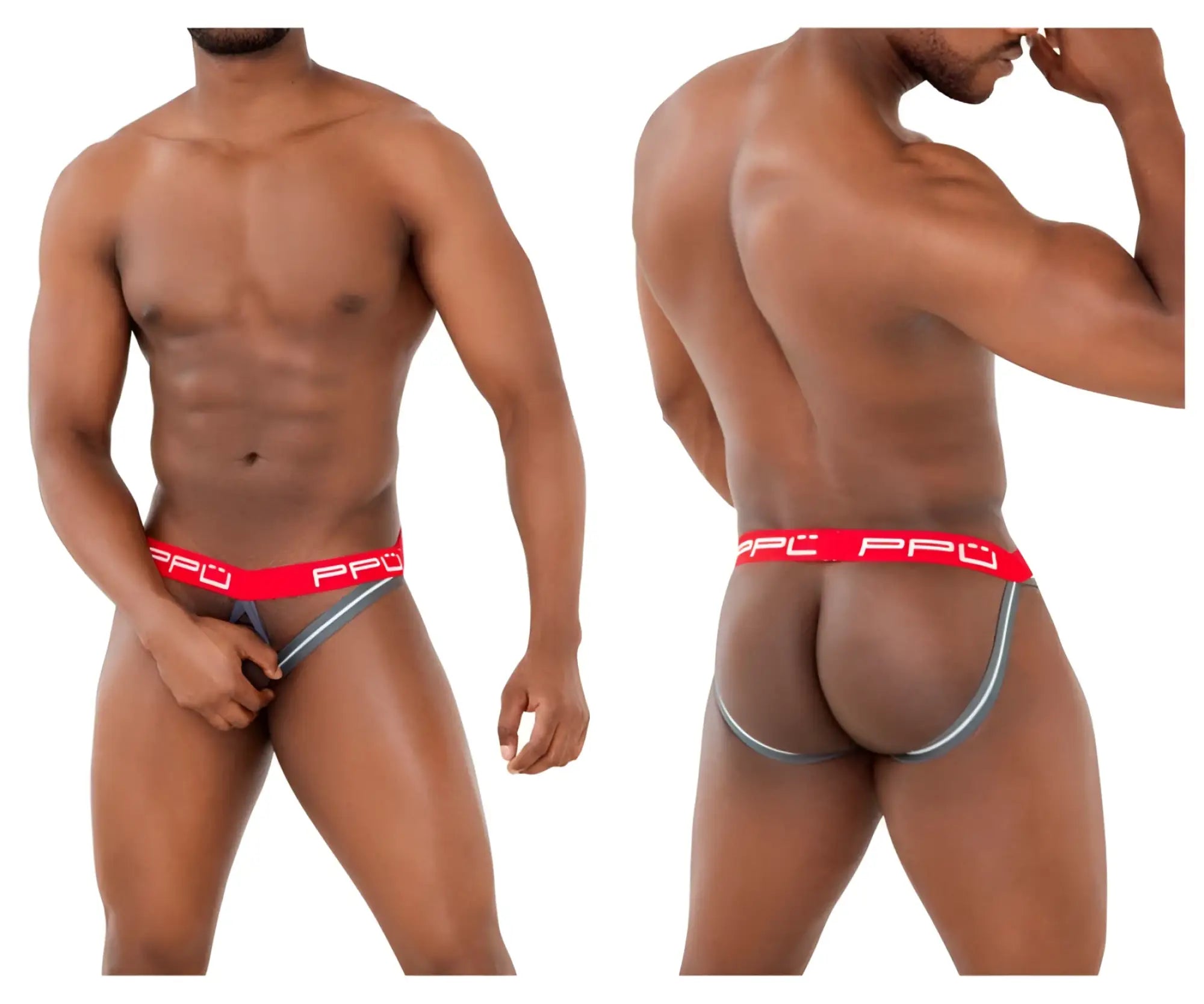Red and gray ppu 2304 ball lifter jockstrap with a sleek athletic design for enhanced support and comfort