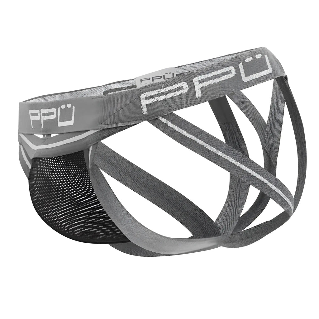 Gray and black mesh athletic briefs ppu 2305 mesh jockstrap with supportive crisscross design