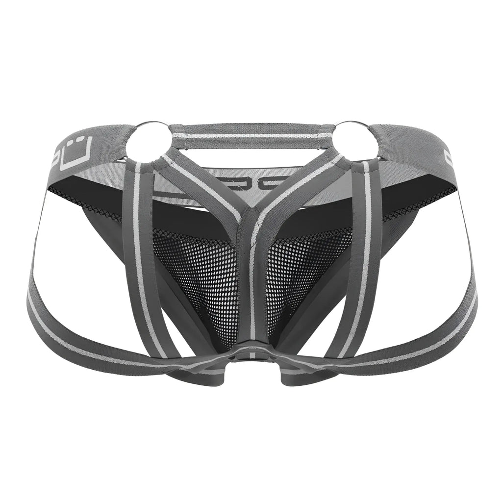 Gray and black mesh briefs ppu 2305 jockstrap with supportive strappy design and reflective stripes