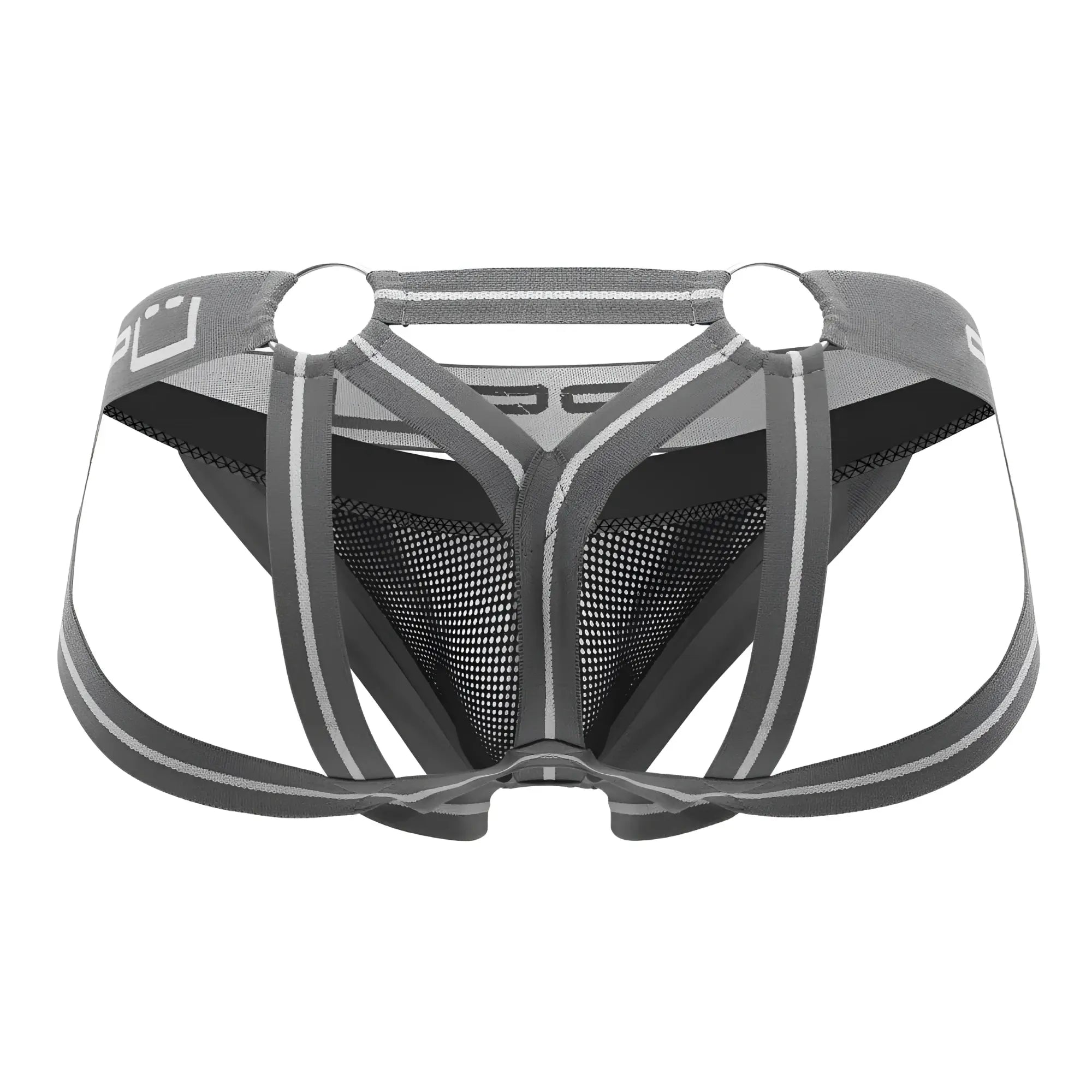 Gray and black mesh briefs ppu 2305 jockstrap with supportive strappy design and reflective stripes