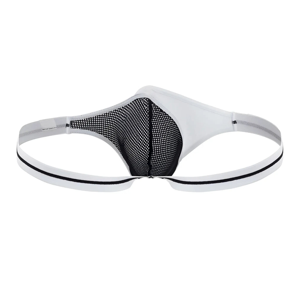 Ppu 2306 thong in white features black and white mesh fabric with an elastic waistband for comfortable wear
