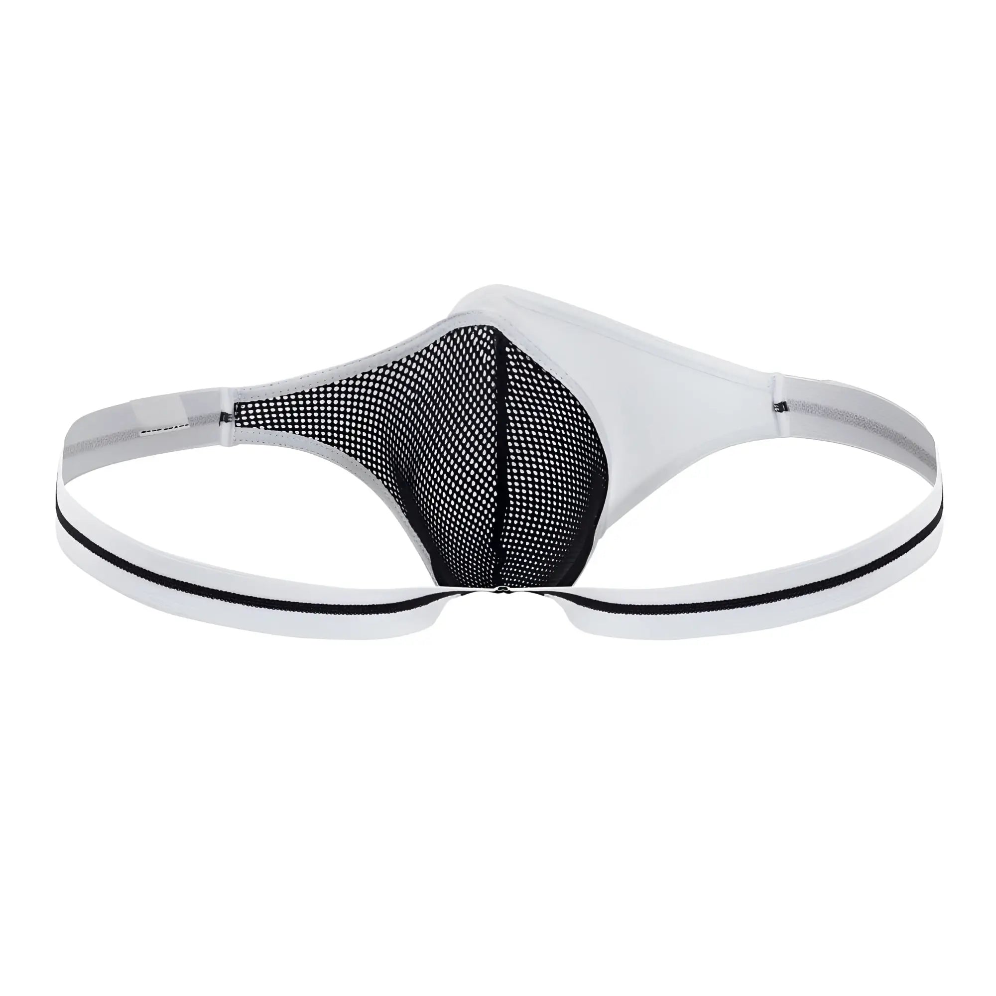 Ppu 2306 thong in white features black and white mesh fabric with an elastic waistband for comfortable wear