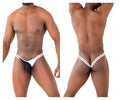 Ppu 2306 thong in white featuring black mesh fabric with thin white trim for a stylish and breathable fit