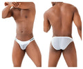 White ppu 2312 mesh bikini briefs with snug fit elastic waistband featuring brand logo in white color