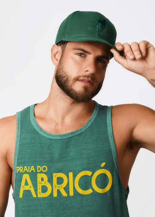 Green baseball cap with small black logo front designed for praia do abrico rio famous nude beach men’s tank top fans