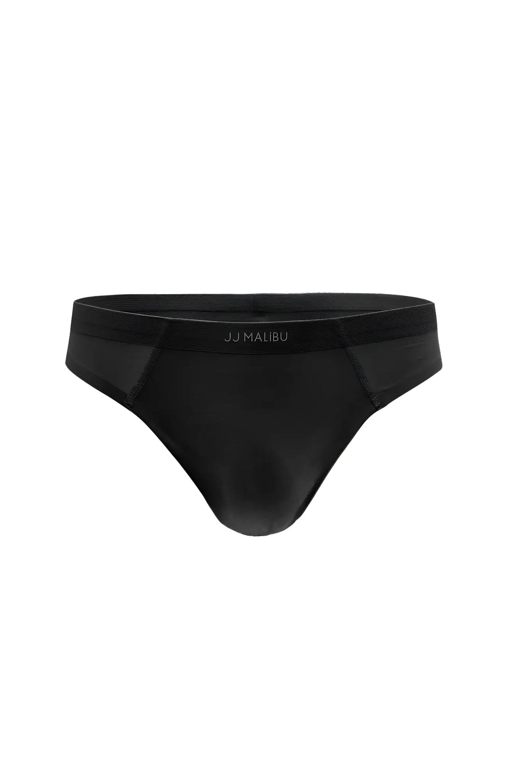Black premium modal athletic thong with smooth form fitting design and subtle mesh side panels front view