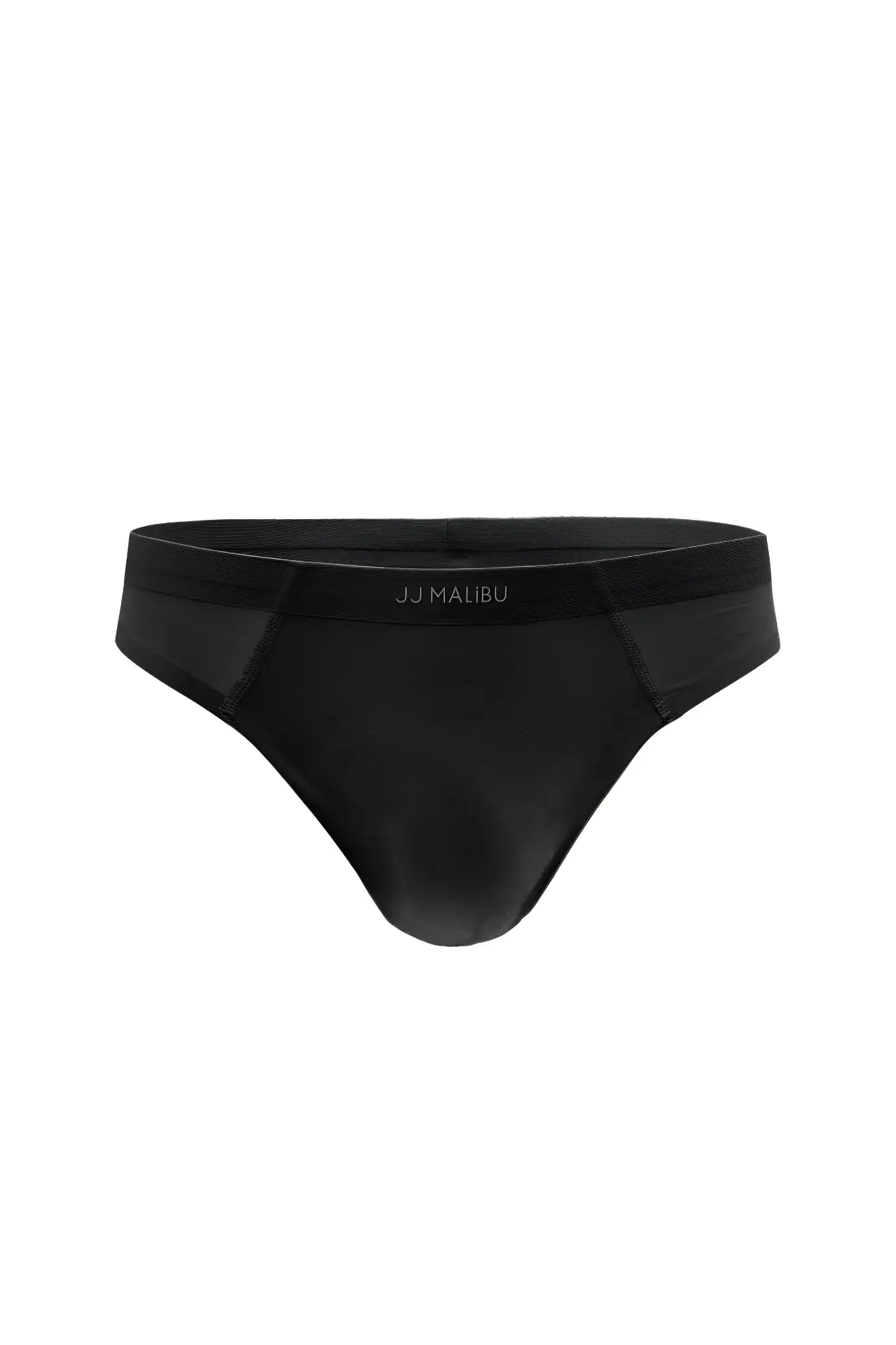 Black premium modal athletic thong with smooth form fitting design and subtle mesh side panels front view