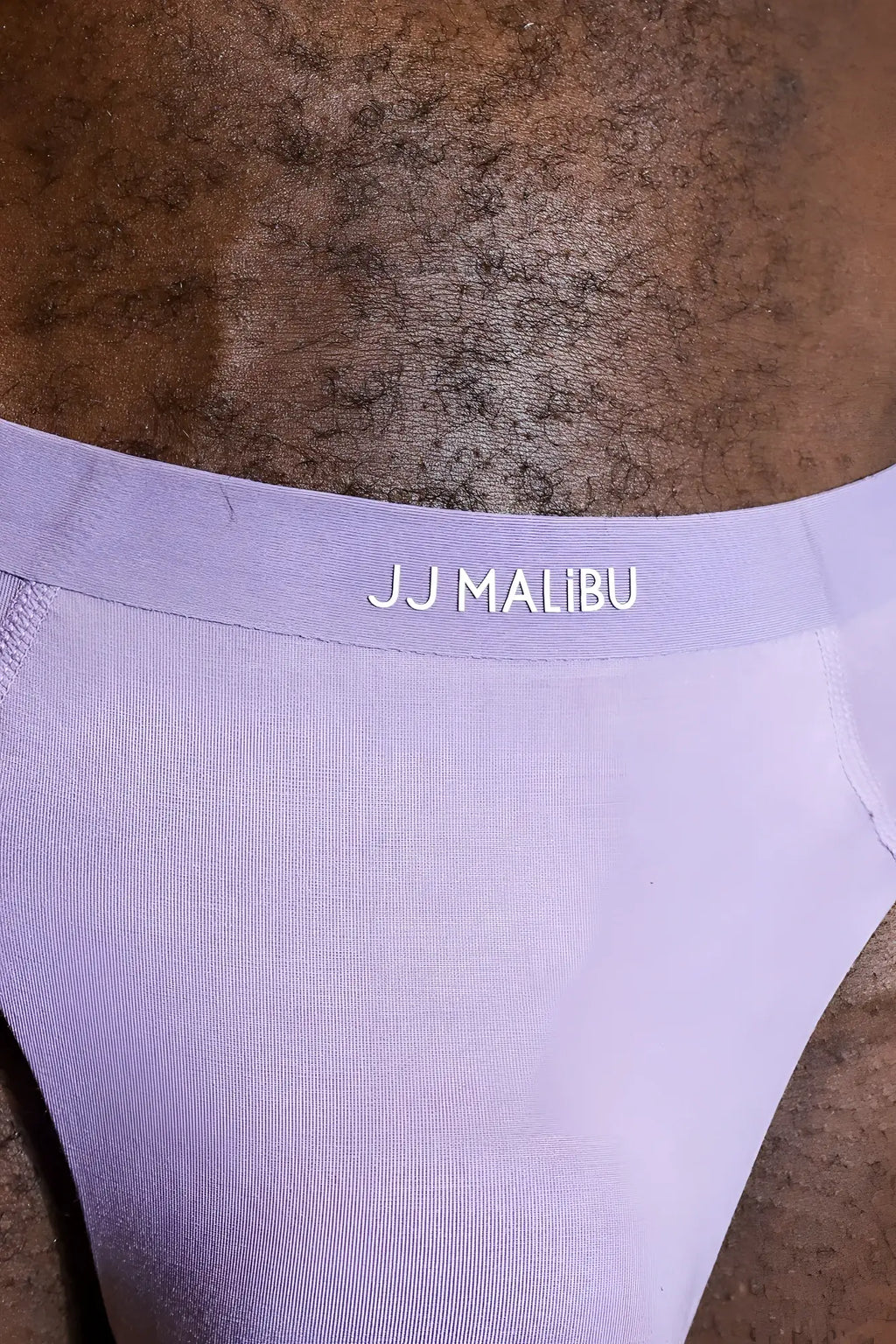 Lavender purple premium modal athletic thong with soft stretchy fabric waistband featuring jj malibu branding