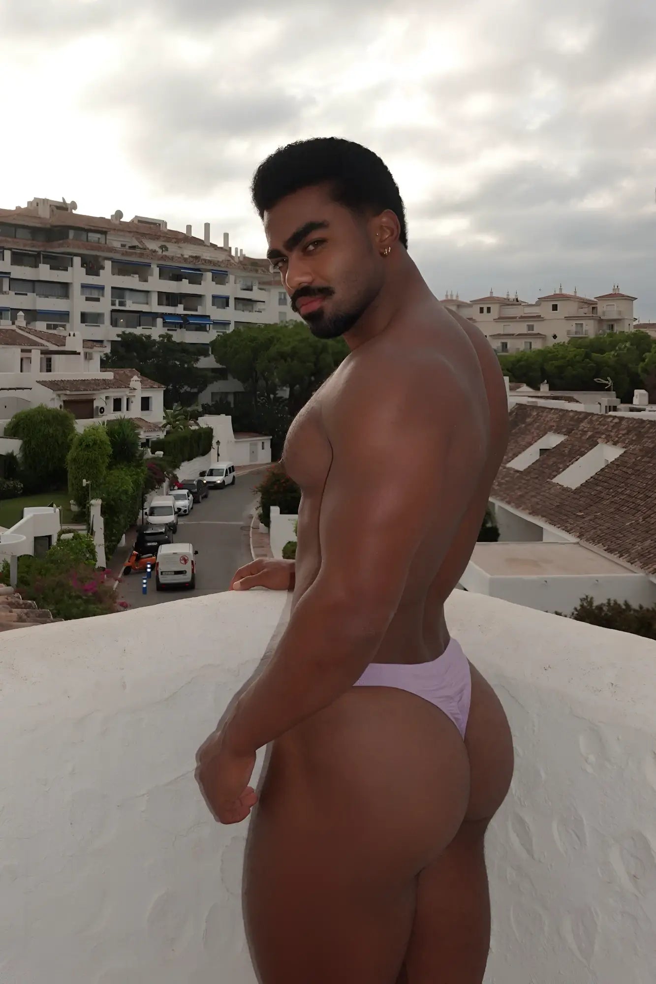 Light purple premium modal scrunch-back thong showing the back side in dusty lavendar color