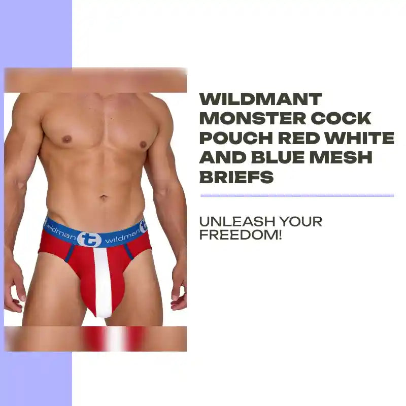 WildmanT Monster Cock Pouch Red White and Blue Mesh Briefs by@Outfy