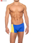 Priapos sq-cut w c-ring blue and yellow two-tone swim trunks with sleek form-fitting design for swimming and beachwear