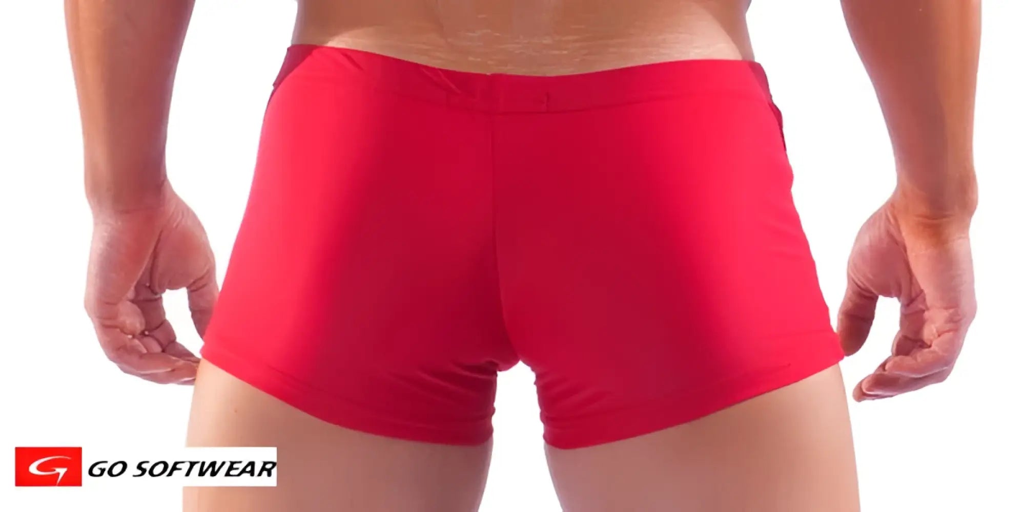 Red athletic shorts by go softwear priapos sq cut with c ring designed for comfort and support