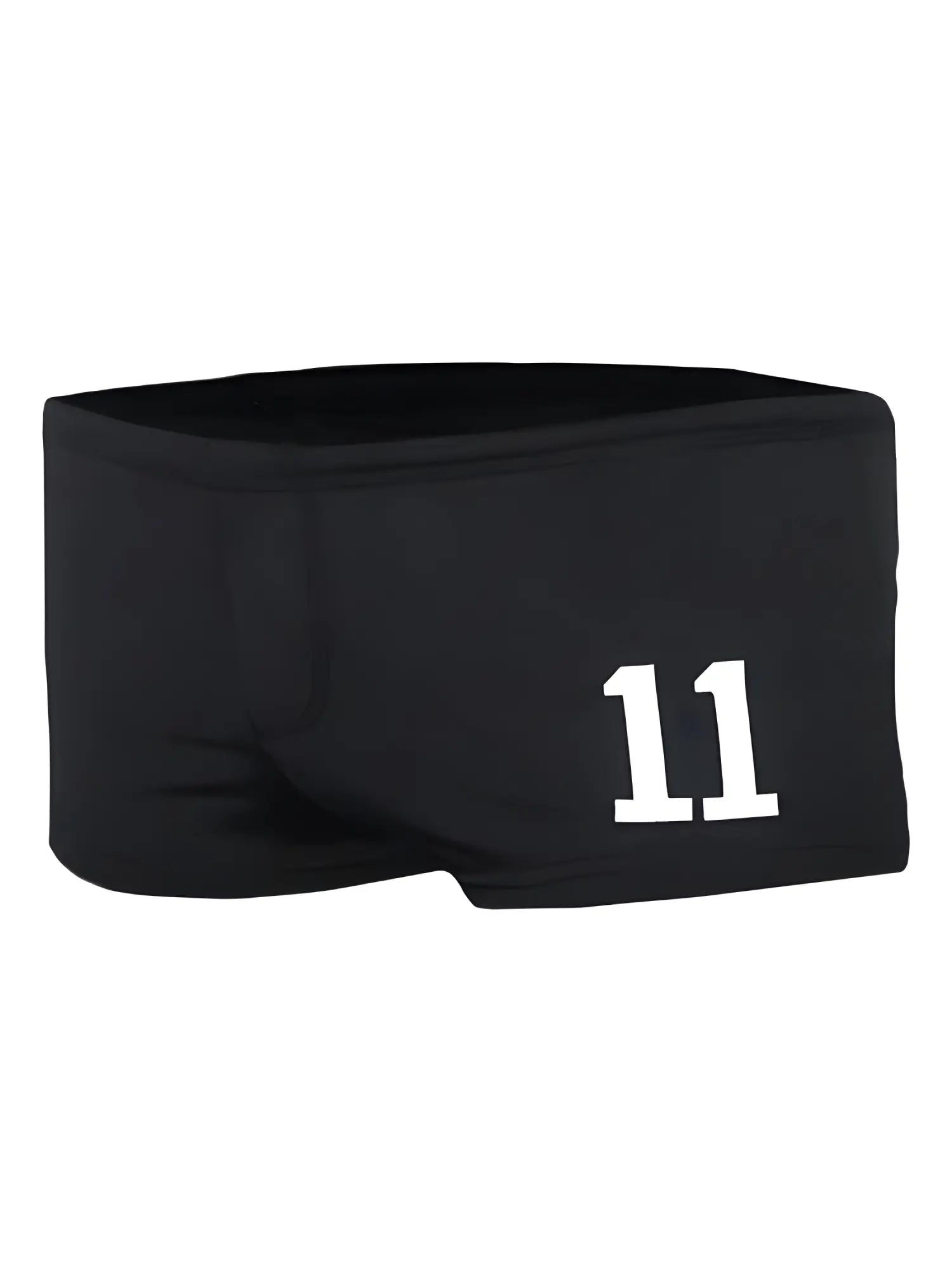 Black swim trunks pride 11 brief with bold white 11 printed on the side for casual beachwear