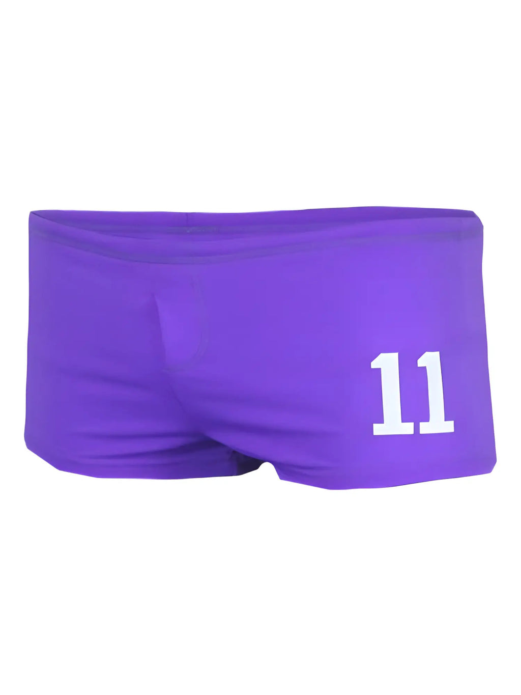 Purple athletic shorts pride 11 brief with white number 11 printed on the side for sports and casual wear
