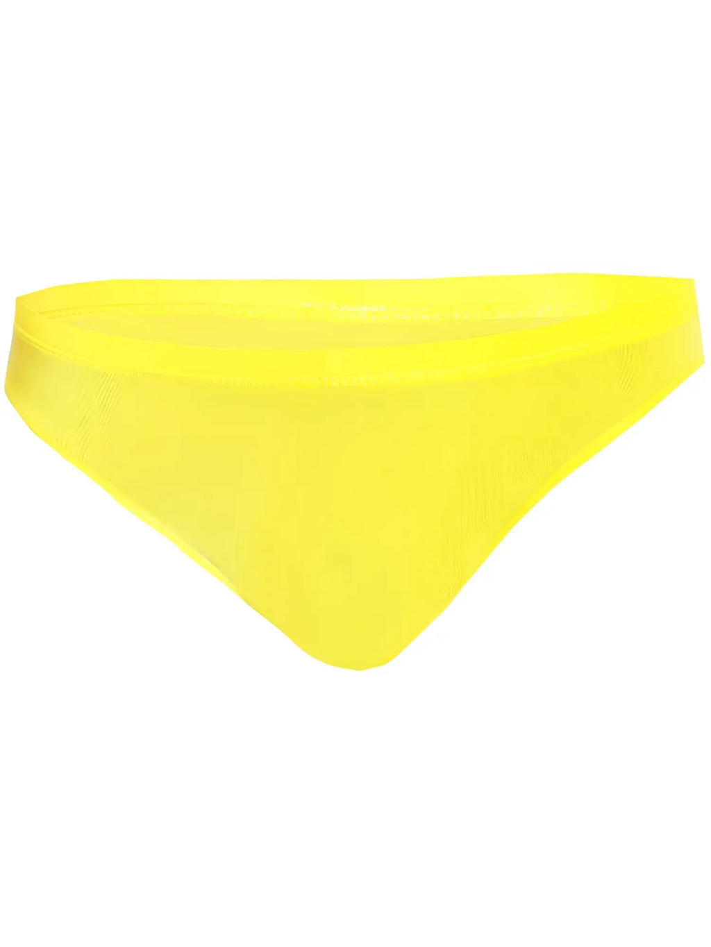 Bright yellow pride bikini seamless bottom with smooth stretchy fabric finish shown from the back side