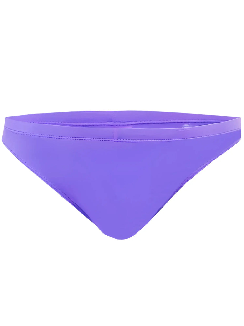 Purple triangle pride bikini bottom with smooth seamless fabric and fitted waistband visible from the back side