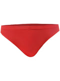 Red pride bikini solid-colored bottom with smooth fabric finish and classic design shown from the back side