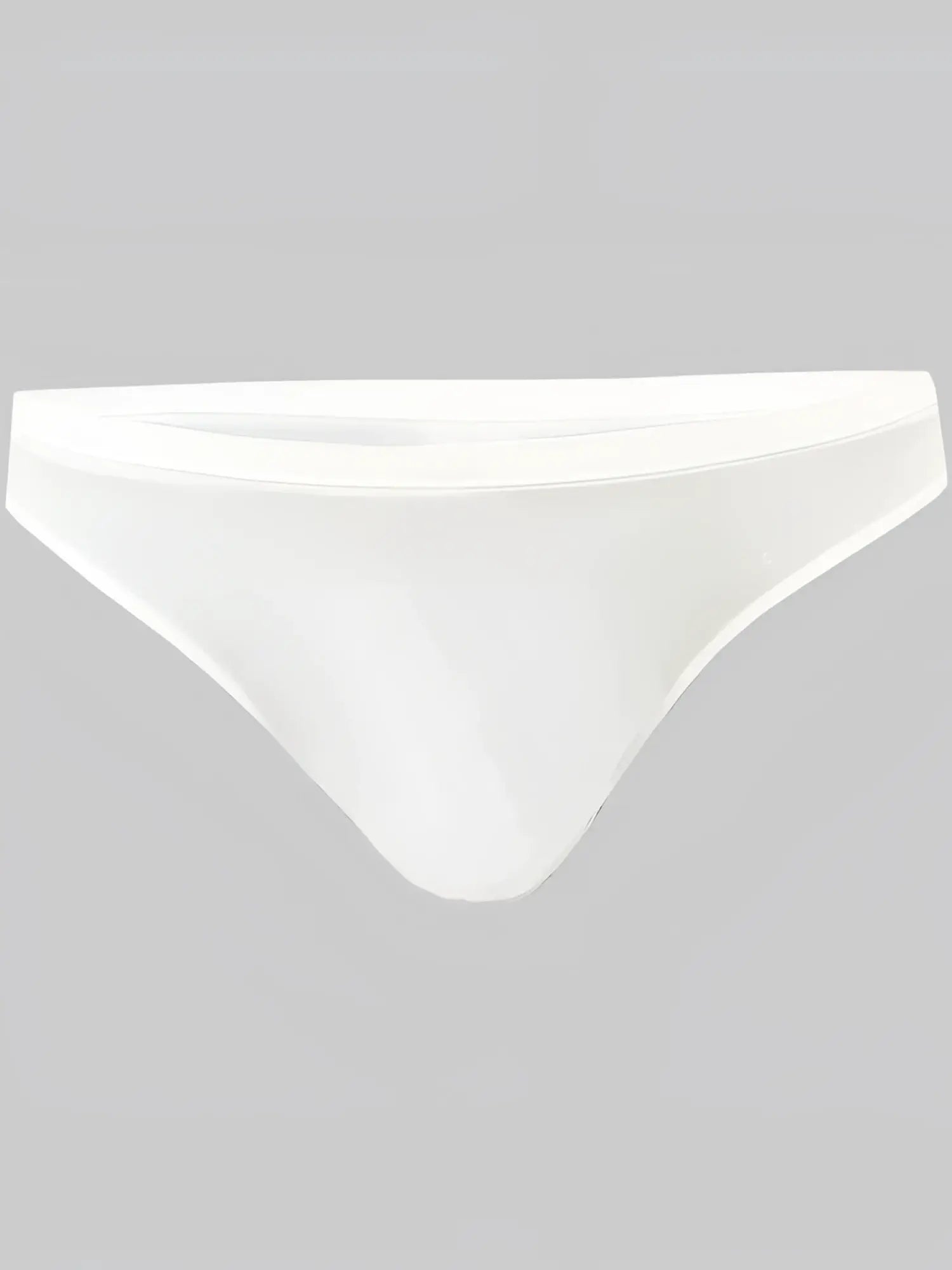White pride bikini bottom with smooth stretchy fabric and classic triangle cut shown from the back side