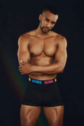 Black adonis pride boxer shorts with colorful logo trim designed for comfortable everyday wear