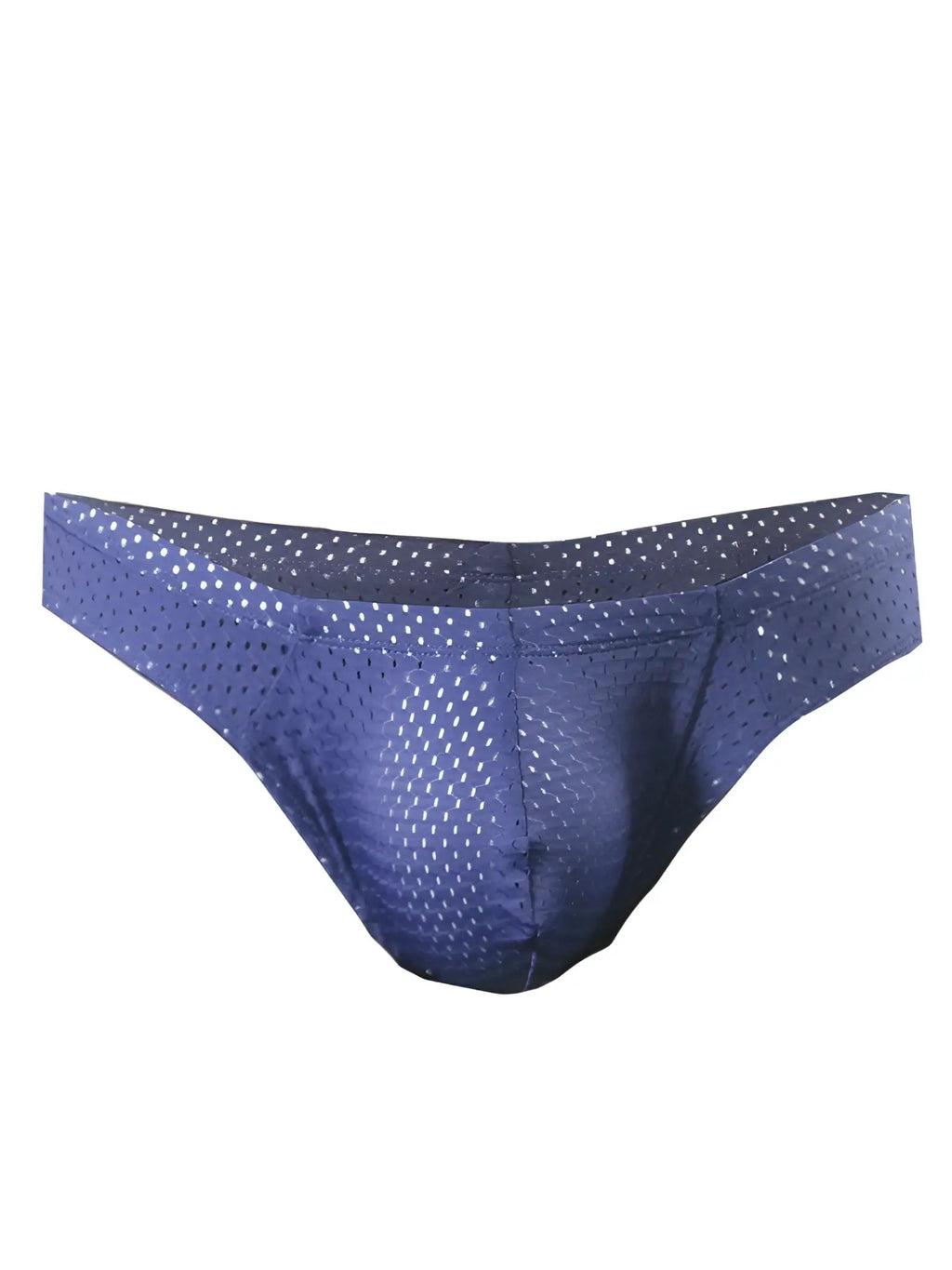 Blue mesh briefs with subtle white polka dot pattern from pride mesh bunz brief collection