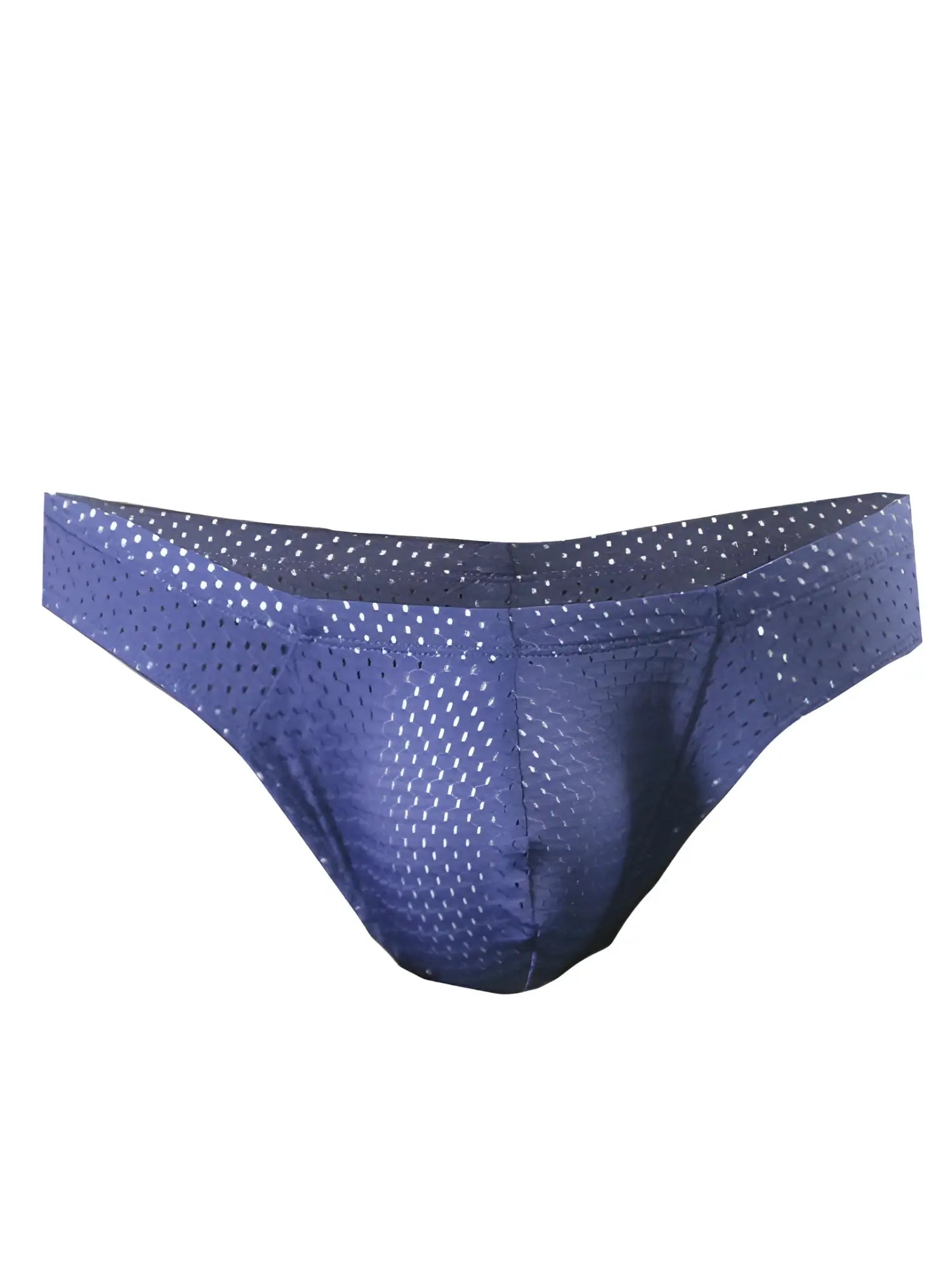 Blue mesh briefs with subtle white polka dot pattern from pride mesh bunz brief collection