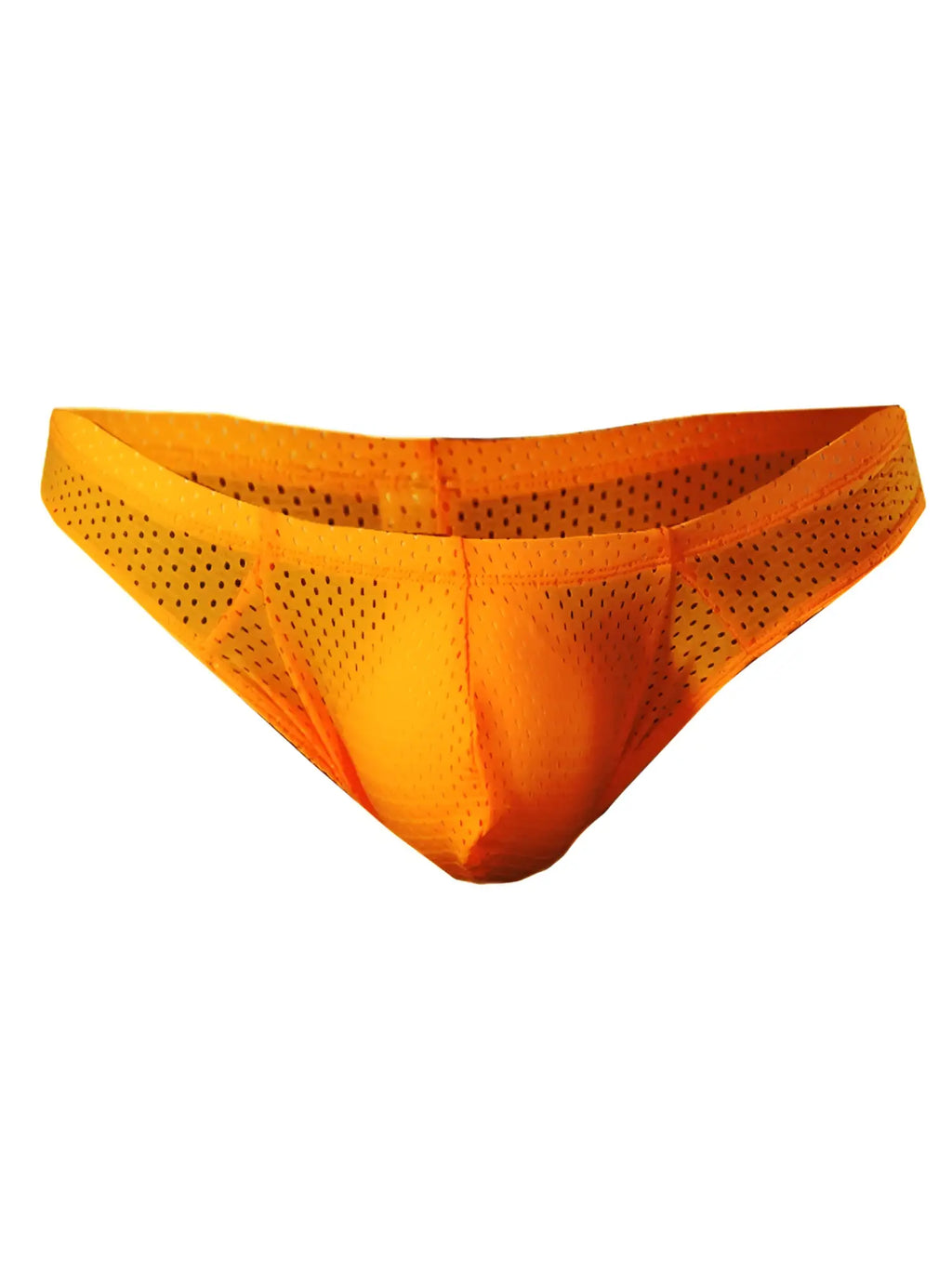 Bright orange pride mesh bunz brief with breathable perforated design and lightweight mesh material