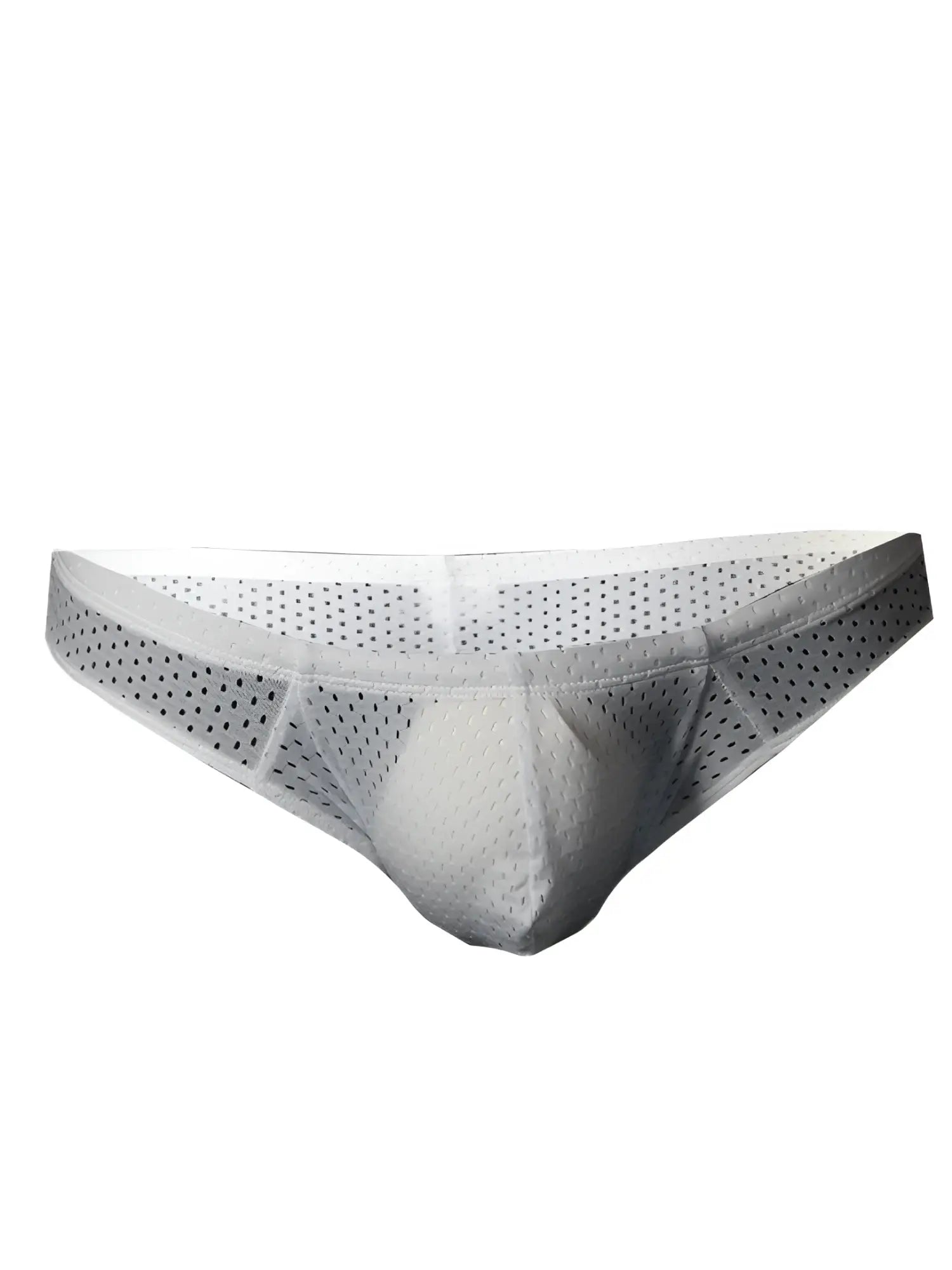 White pride mesh bunz brief with breathable perforated design and reinforced waistband made of mesh fabric