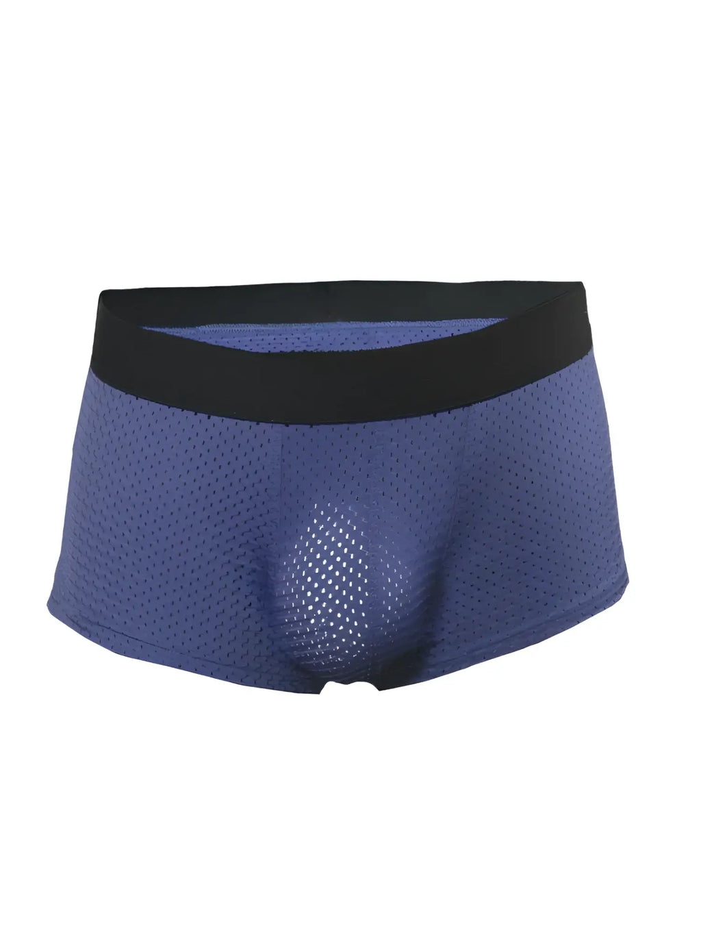 Blue mesh athletic briefs with black elastic waistband pride mesh trunk designed for active wear