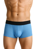Light blue perforated mesh pride mesh trunk boxer briefs with solid black waistband showing front side