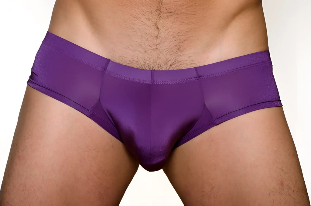 Purple satin pride metro bunz boxer briefs with plus pouch featuring smooth glossy finish and snug fit