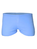 Light blue pride square trunk swim trunks with smooth stretchy fabric and simple elastic waistband