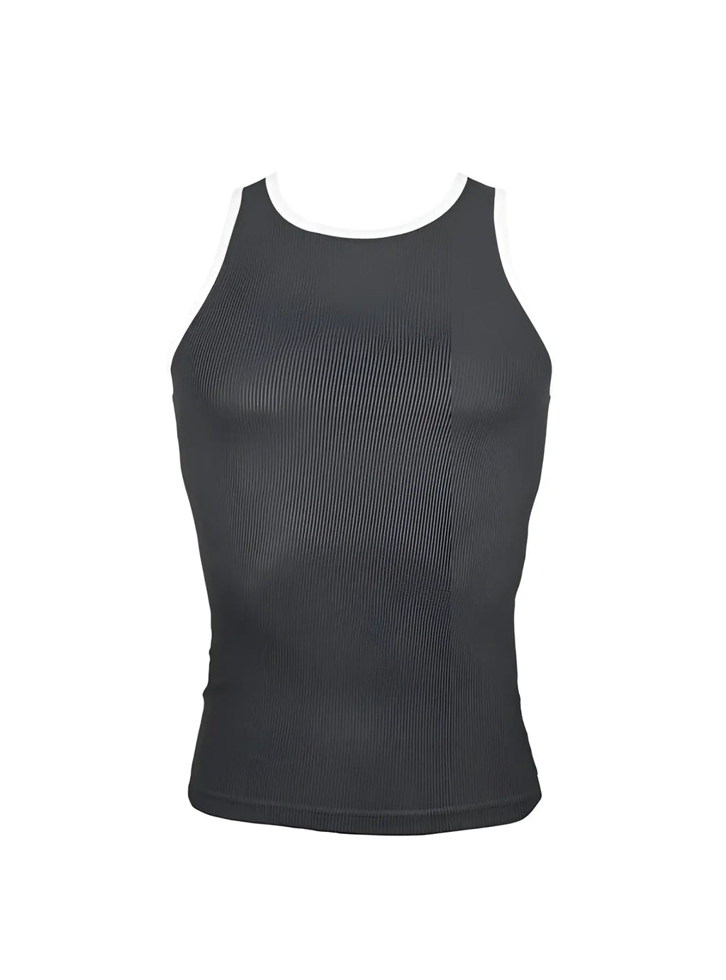 Black ribbed cotton tank top with white trim around the neckline from Pride USA collection