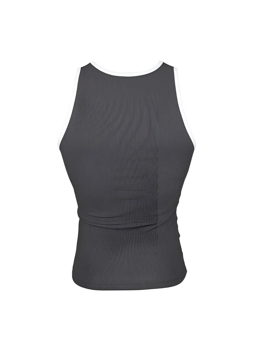 Pride USA ribbed cotton tank top in dark gray with white trim around neckline and armholes
