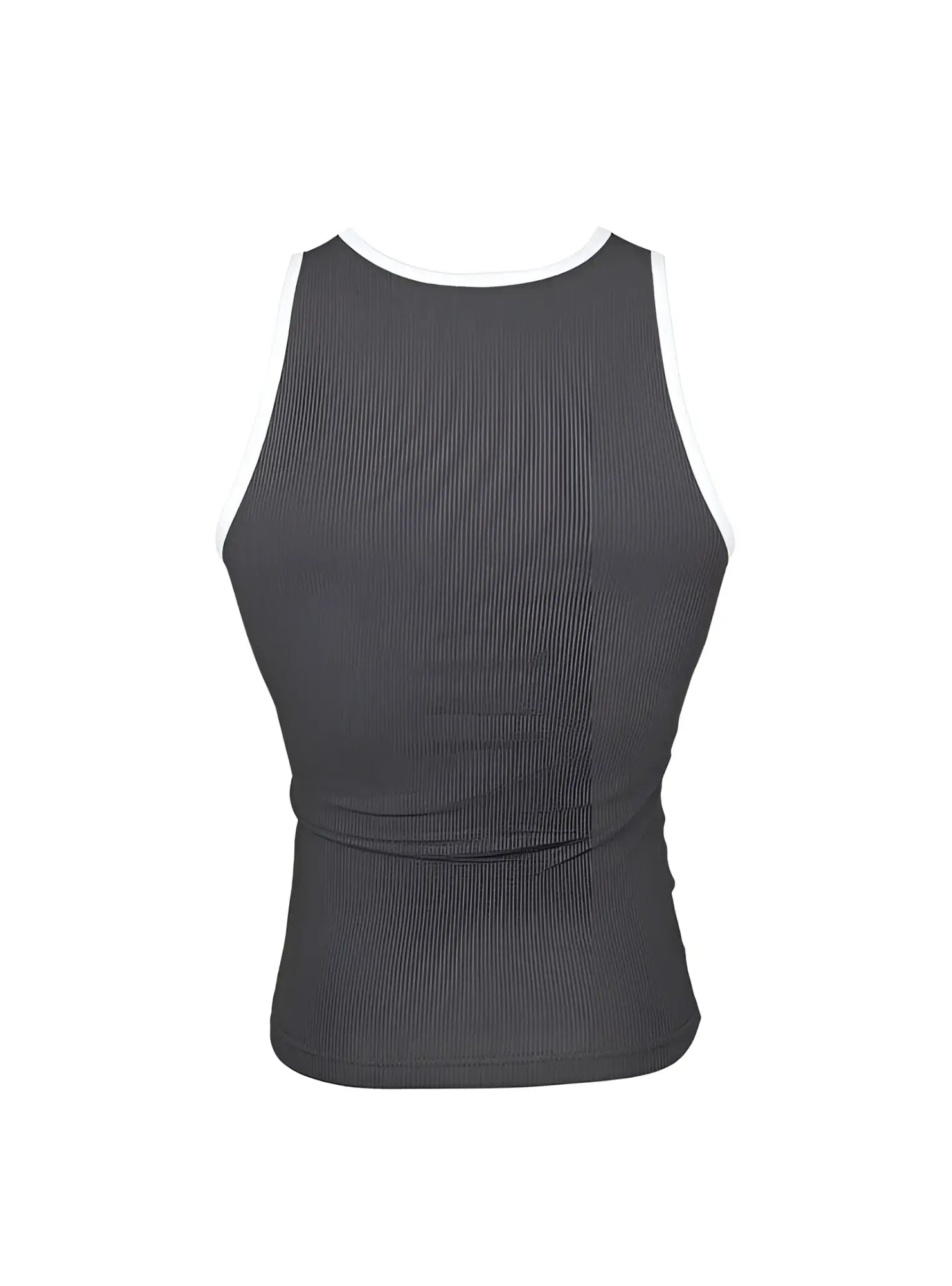 Pride USA ribbed cotton tank top in dark gray with white trim around neckline and armholes