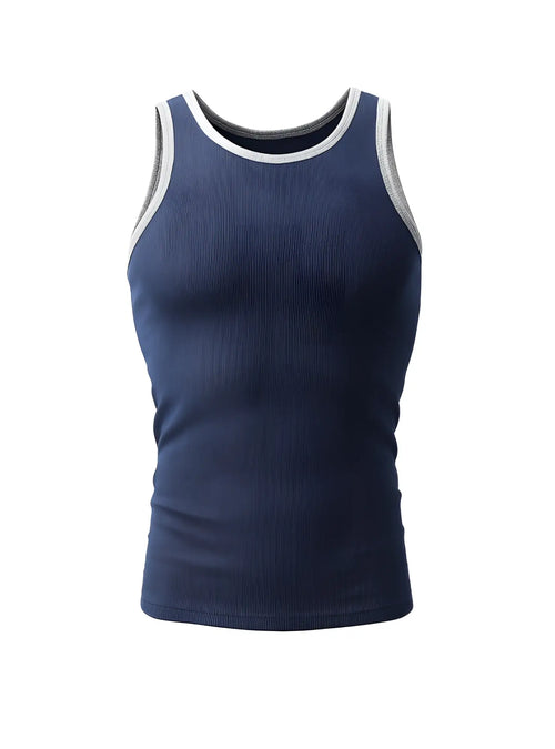 Navy blue pride usa ribbed cotton tank top with white and gray trim and a comfortable sleeveless design
